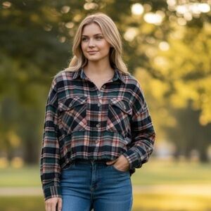 Free People Wrapped In Flannel Viscose Flannel Blouse Women’s Size Small Cropped